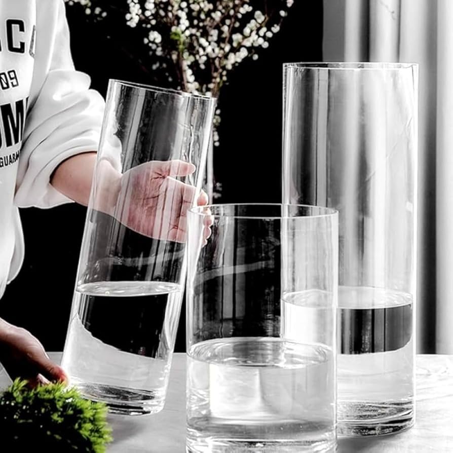 Amazon.co.jp: Zxyler 円筒形ガラス花瓶｜60cm 高さクリスタルガラス製